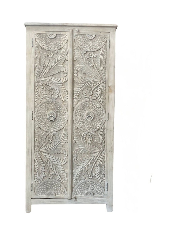 Kirei Home White Hand Carved Floral Patterned Double Wardrobe - Image 4 of 4