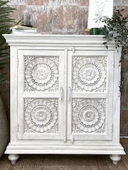 Kirei Home White Hand Carved Mango Wood 2 Door Sideboard - Image 1 of 3