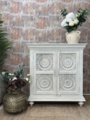 Kirei Home White Hand Carved Mango Wood 2 Door Sideboard - Image 2 of 3