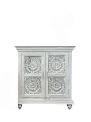 Kirei Home White Hand Carved Mango Wood 2 Door Sideboard - Image 3 of 3