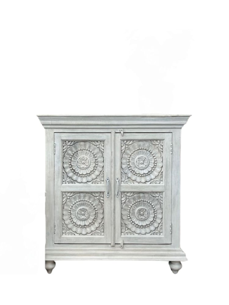 Kirei Home White Hand Carved Mango Wood 2 Door Sideboard - Image 3 of 3