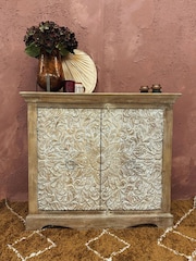 Kirei Home Cream 2 Door Hand Carved Mango Wood Sideboard - Image 1 of 4
