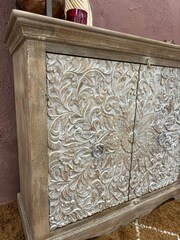 Kirei Home Cream 2 Door Hand Carved Mango Wood Sideboard - Image 3 of 4