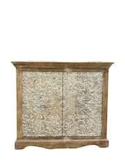 Kirei Home Cream 2 Door Hand Carved Mango Wood Sideboard - Image 4 of 4