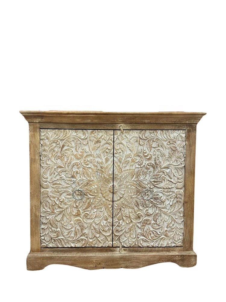Kirei Home Cream 2 Door Hand Carved Mango Wood Sideboard - Image 4 of 4