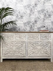Kirei Home White Hand Carved Mango Wood 8 Drawer Chest - Image 1 of 5