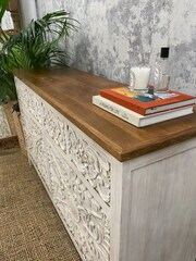 Kirei Home White Hand Carved Mango Wood 8 Drawer Chest - Image 2 of 5