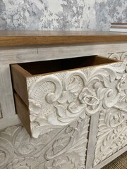 Kirei Home White Hand Carved Mango Wood 8 Drawer Chest - Image 3 of 5