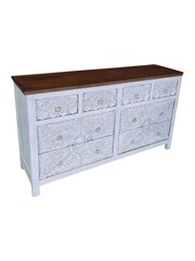 Kirei Home White Hand Carved Mango Wood 8 Drawer Chest - Image 5 of 5
