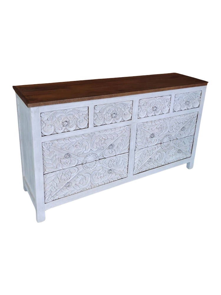 Kirei Home White Hand Carved Mango Wood 8 Drawer Chest - Image 5 of 5