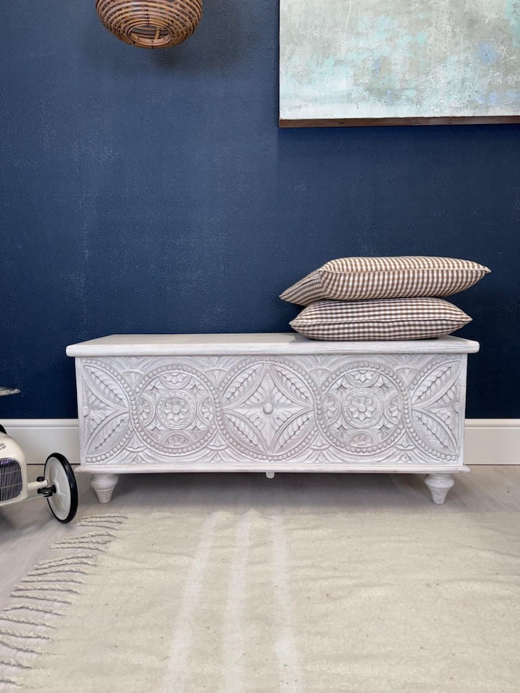 Kirei Home White Intricate Hand Carved Storage Box - Image 1 of 5