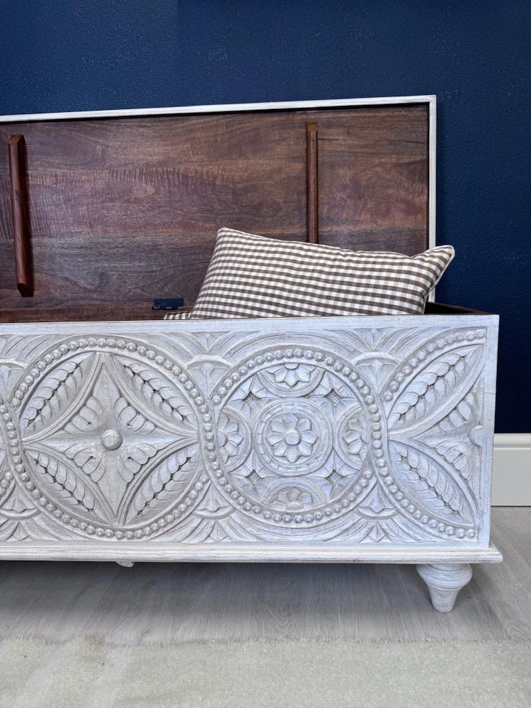 Kirei Home White Intricate Hand Carved Storage Box - Image 2 of 5