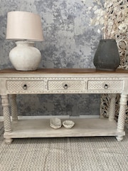 Kirei Home White Hand Carved 3 Drawer Console Table - Image 1 of 5