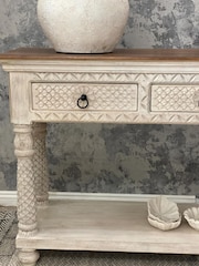 Kirei Home White Hand Carved 3 Drawer Console Table - Image 2 of 5