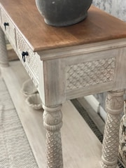 Kirei Home White Hand Carved 3 Drawer Console Table - Image 3 of 5