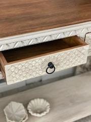 Kirei Home White Hand Carved 3 Drawer Console Table - Image 4 of 5