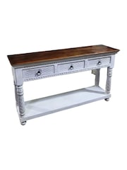 Kirei Home White Hand Carved 3 Drawer Console Table - Image 5 of 5