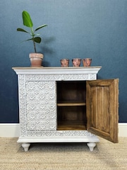 Kirei Home White Hand Carved Petal Design 2 Door Sideboard - Image 2 of 6