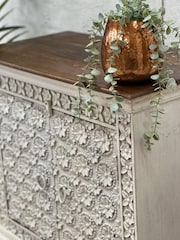 Kirei Home White Hand Carved Petal Design 2 Door Sideboard - Image 3 of 6