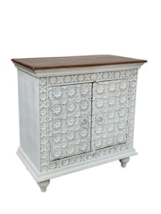 Kirei Home White Hand Carved Petal Design 2 Door Sideboard - Image 5 of 6