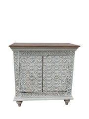 Kirei Home White Hand Carved Petal Design 2 Door Sideboard - Image 6 of 6