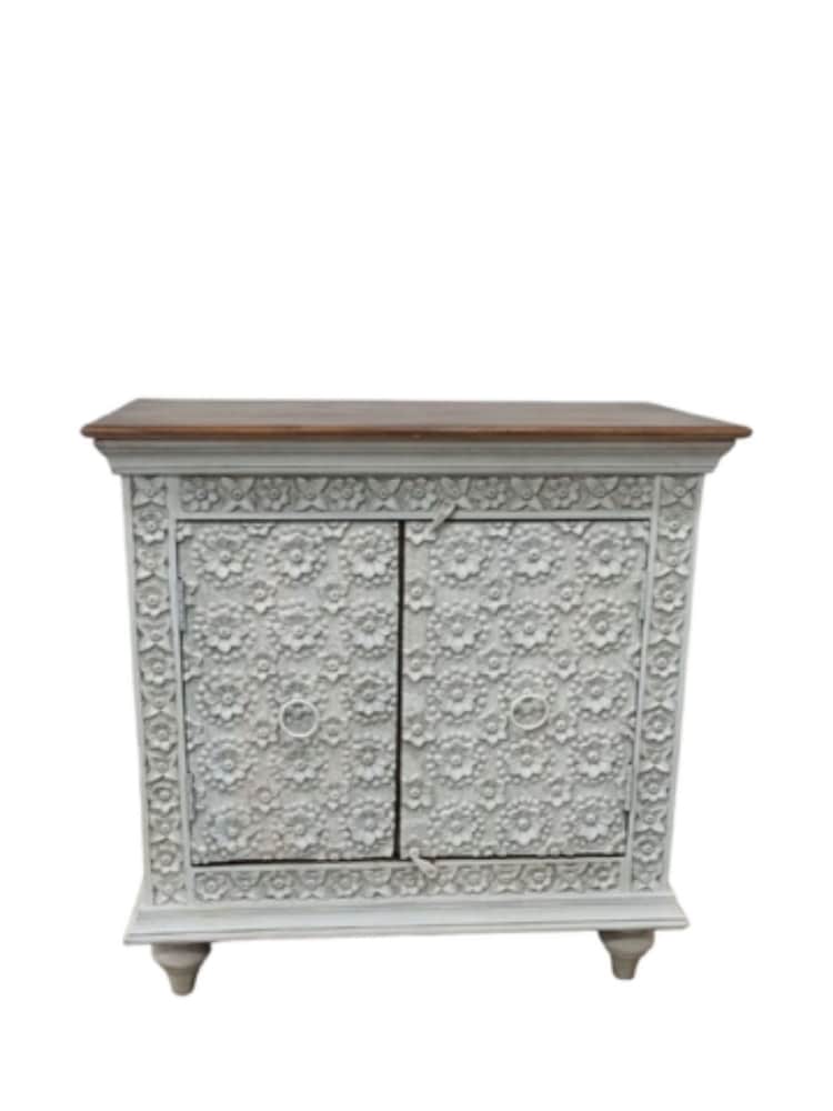 Kirei Home White Hand Carved Petal Design 2 Door Sideboard - Image 6 of 6