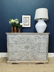 Kirei Home Cream Large Hand Carved 3 Drawer Chest - Image 1 of 5