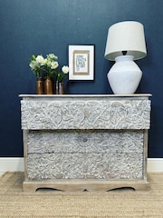 Kirei Home Cream Large Hand Carved 3 Drawer Chest - Image 2 of 5