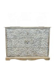 Kirei Home Cream Large Hand Carved 3 Drawer Chest - Image 5 of 5