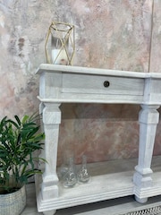 Kirei Home White Hand Carved Mango Wood Console Table - Image 2 of 8