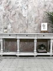 Kirei Home White Hand Carved Mango Wood Console Table - Image 3 of 8