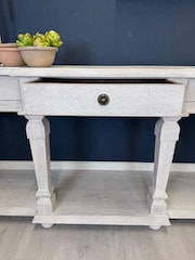 Kirei Home White Hand Carved Mango Wood Console Table - Image 8 of 8