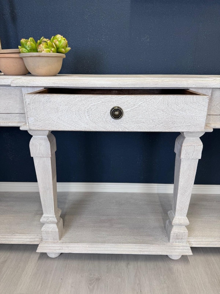 Kirei Home White Hand Carved Mango Wood Console Table - Image 8 of 8