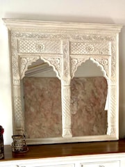 Kirei Home White Indian 2 Arch Mango Wood Mirror - Image 2 of 3