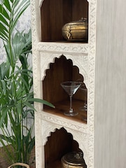 Kirei Home White Tall Hand Carved Mango Wood Bookcase - Image 2 of 5
