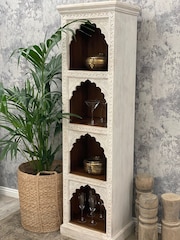 Kirei Home White Tall Hand Carved Mango Wood Bookcase - Image 3 of 5