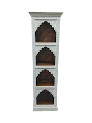 Kirei Home White Tall Hand Carved Mango Wood Bookcase - Image 4 of 5