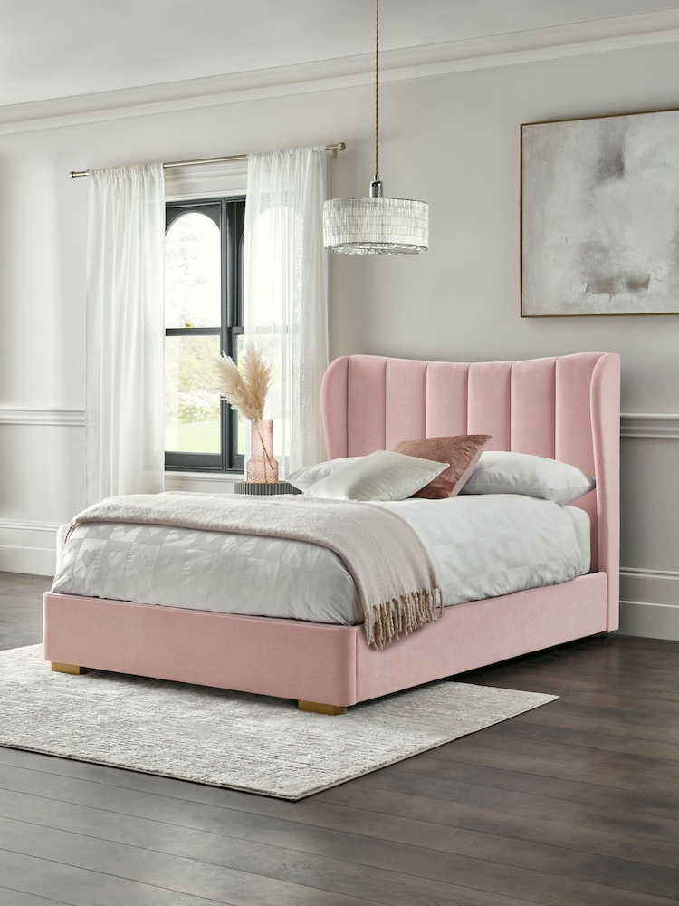 Opulent Chenille Light Rose Pink Grace Upholstered Bed Frame - Image 1 of 7