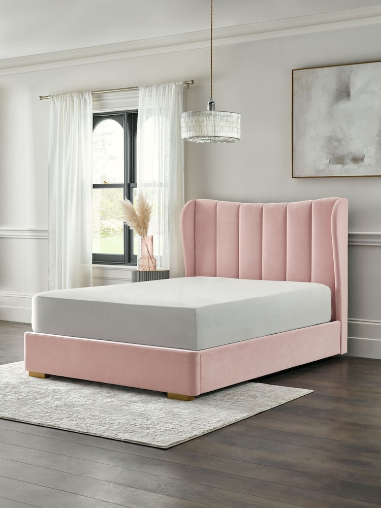 Opulent Chenille Light Rose Pink Grace Upholstered Bed Frame - Image 2 of 7