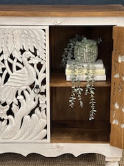 Kirei Home White Hand Carved Mango Wood Peacock Sideboard - Image 4 of 5