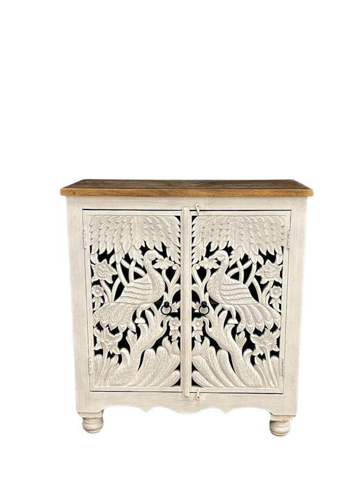 Kirei Home White Hand Carved Mango Wood Peacock Sideboard - Image 5 of 5
