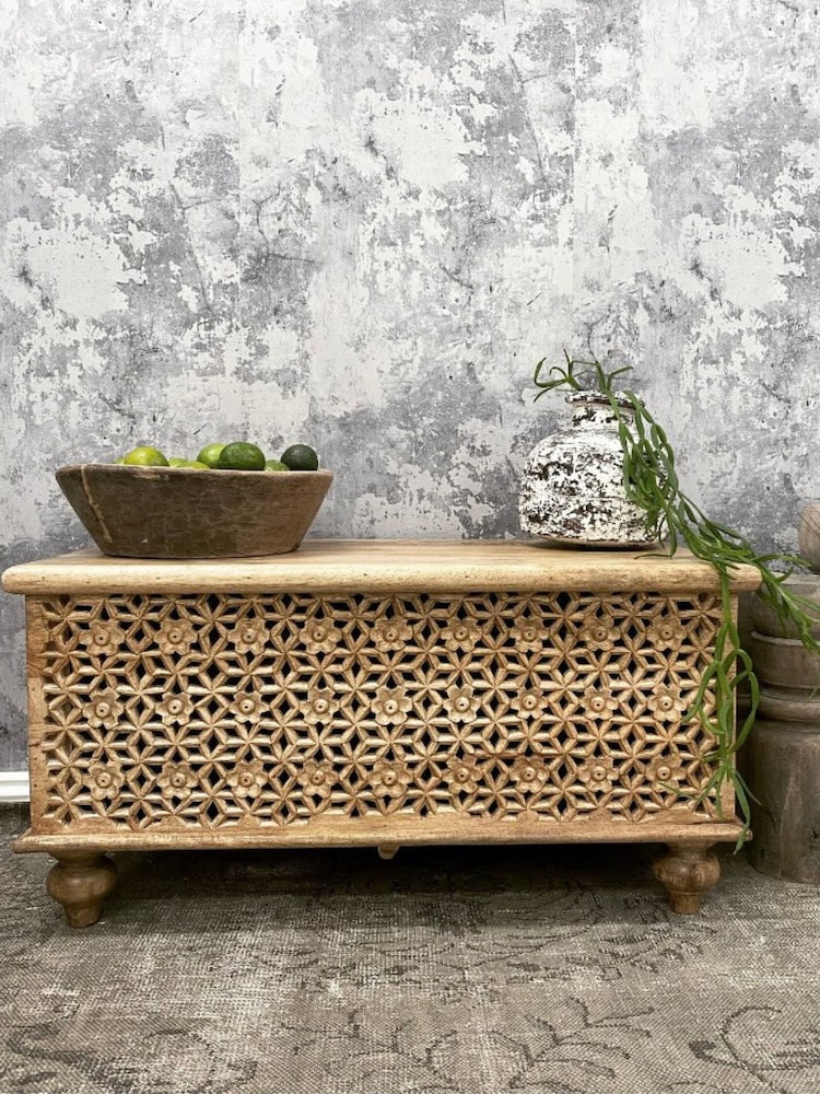 Kirei Home Natural Hand Carved Mango Wood Storage Box - Image 1 of 5