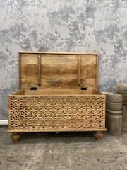 Kirei Home Natural Hand Carved Mango Wood Storage Box - Image 2 of 5