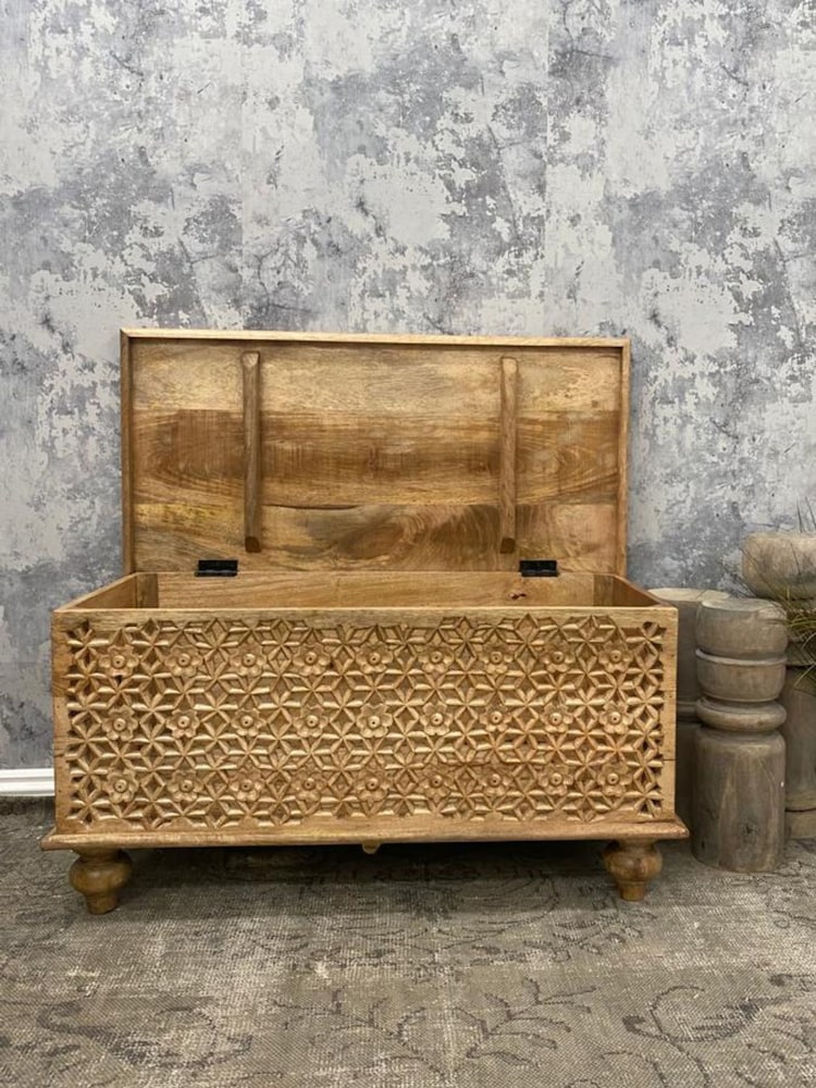 Kirei Home Natural Hand Carved Mango Wood Storage Box - Image 2 of 5