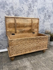 Kirei Home Natural Hand Carved Mango Wood Storage Box - Image 3 of 5