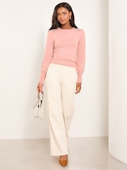 Pink - Lipsy Lace Insert Scallop Fine Gauge Knit Top - Image 6 of 8