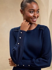 Lipsy Navy Lace Insert Scallop Knit Jumper - Image 1 of 4