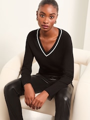 Lipsy Black Fine Gauge V-Neck Longline Knitted Jumper - Image 1 of 4