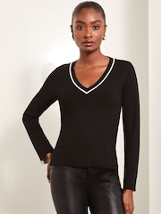 Lipsy Black Fine Gauge V-Neck Longline Knitted Jumper - Image 2 of 4