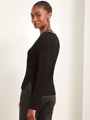 Lipsy Black Fine Gauge V-Neck Longline Knitted Jumper - Image 4 of 4